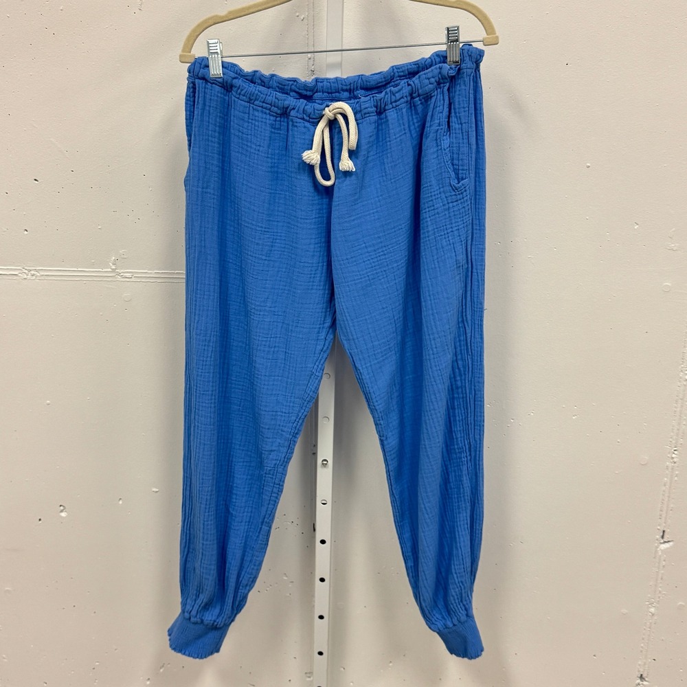 9seed Resort Blue Gauzy Cotton Gauze Drawstring Joggers Lounge Pants Jogger Sm‎
